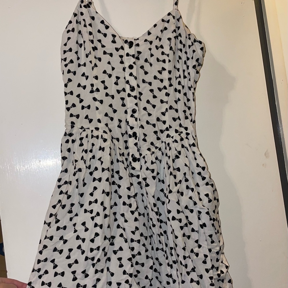 BOW TIE Black and White Bow Print Dress